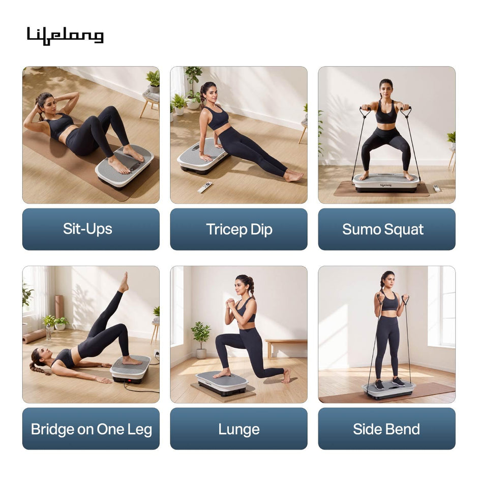 Lifelong Vibration Plate Exercise Machine with Remote & Resistance Bands |Home & Gym Full Body Massager Machine for Pain Relief, Tone Muscles & Weight Loss| 9Programs, 120Speeds, 20Timers, Bluetooth