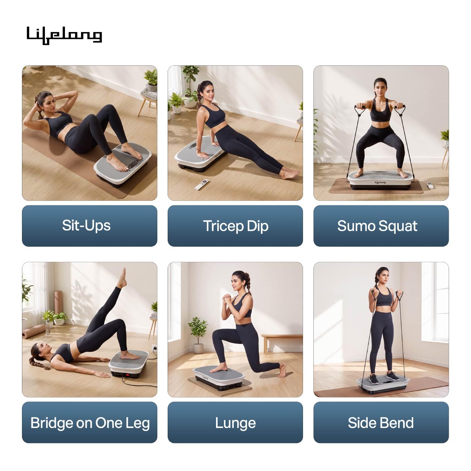 Lifelong Vibration Plate Exercise Machine with Remote & Resistance Bands |Home & Gym Full Body Massager Machine for Pain Relief, Tone Muscles & Weight Loss| 9Programs, 120Speeds, 20Timers, Bluetooth