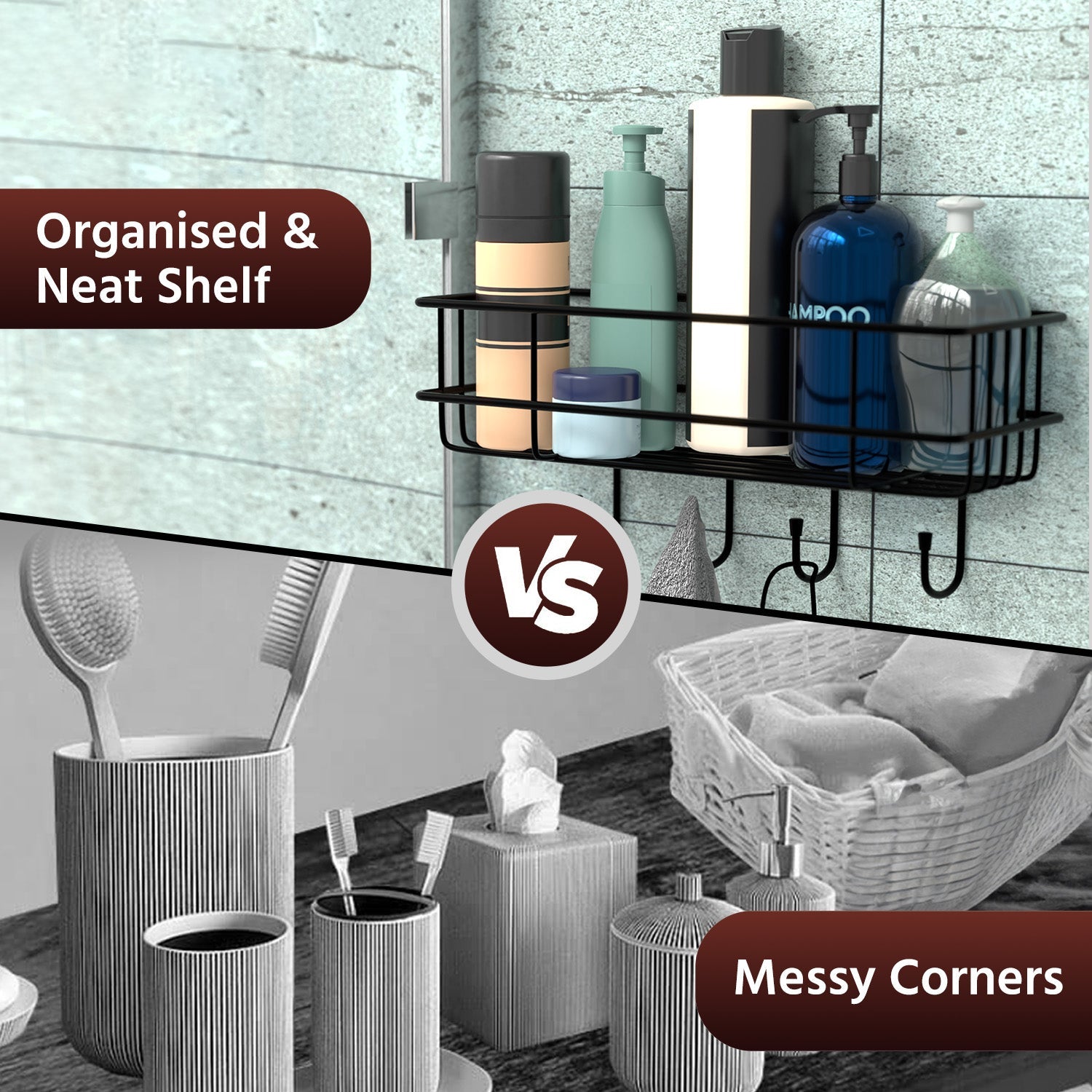 Bathroom Shelf for Storage - Strong & Sturdy Wall Mounted Washroom Rack - Single Layer Multipurpose Towel Holder