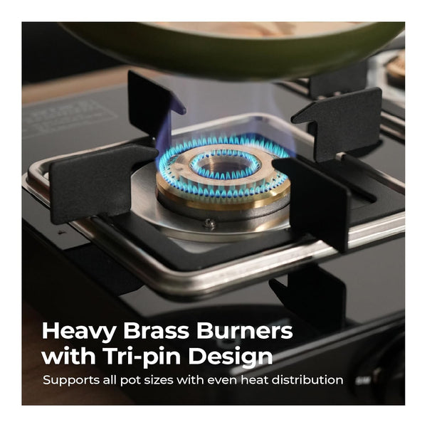 3 Burner Glass Gas Stove with Square Pan Support