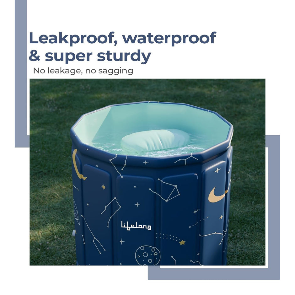 Lifelong Portable & Foldable Bath Tub with Inflatable Pillow for Adults | Ice Bathtub, Steam Bath Water Tub for Home, Bathroom Spa & Stress Relief | Leakproof, Sturdy with Dual Drainage