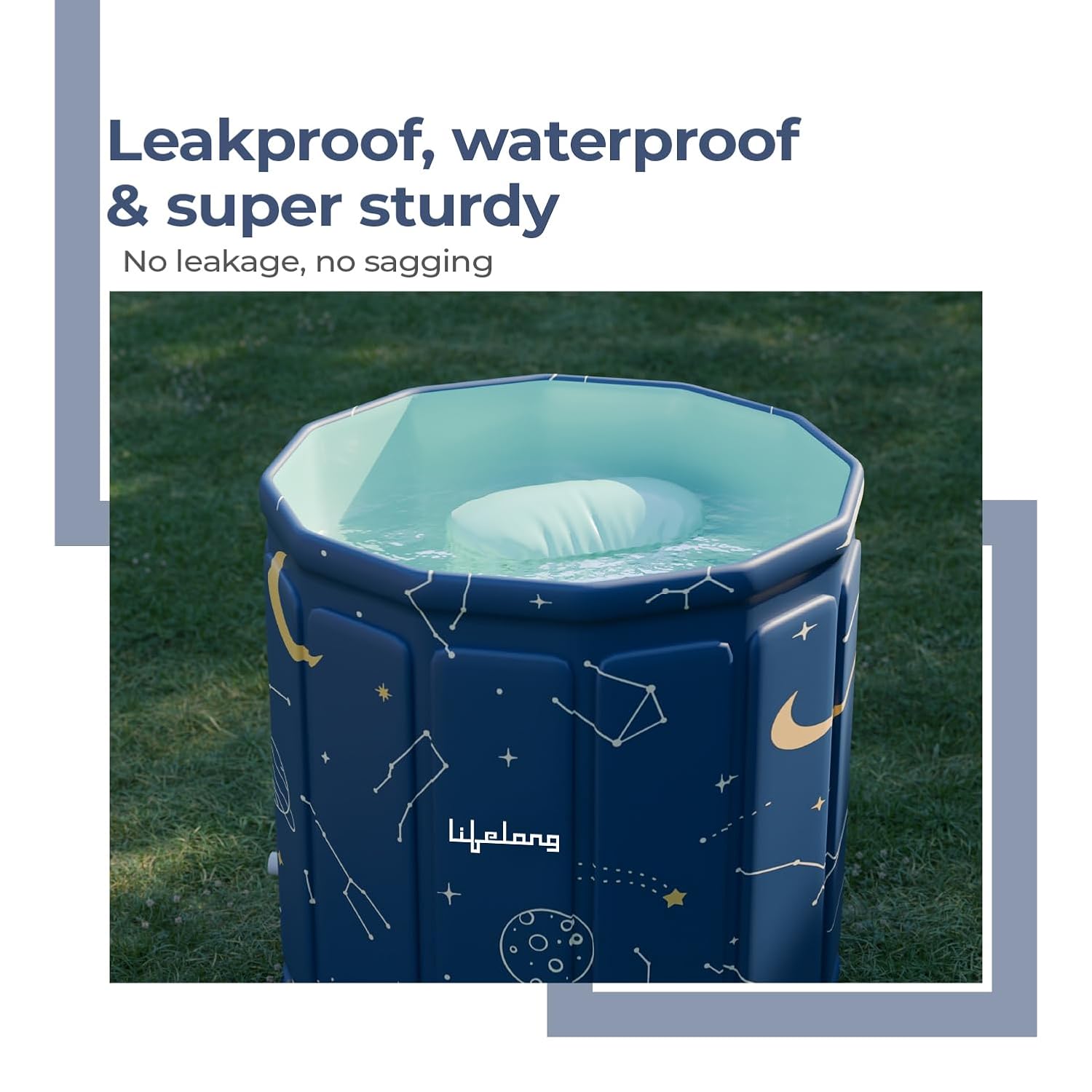 Lifelong Portable & Foldable Bath Tub with Inflatable Pillow for Adults | Ice Bathtub, Steam Bath Water Tub for Home, Bathroom Spa & Stress Relief | Leakproof, Sturdy with Dual Drainage