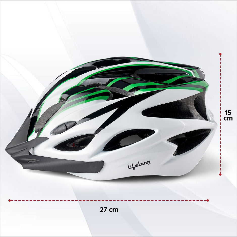 LLFAH08 Adjustable Cycling Helmet with Detachable Visor (Black/ White /Green)