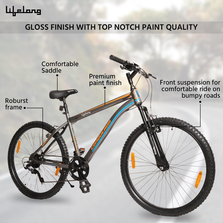Lifelong Cycle for Men & Women,26T MTB Cycle Multi Speed 7,Speed Bicycle,V Brake Cycle,Front Suspension Fork,Mountain Bike Ideal for 13+ Years + Adults Upto Height 5.2