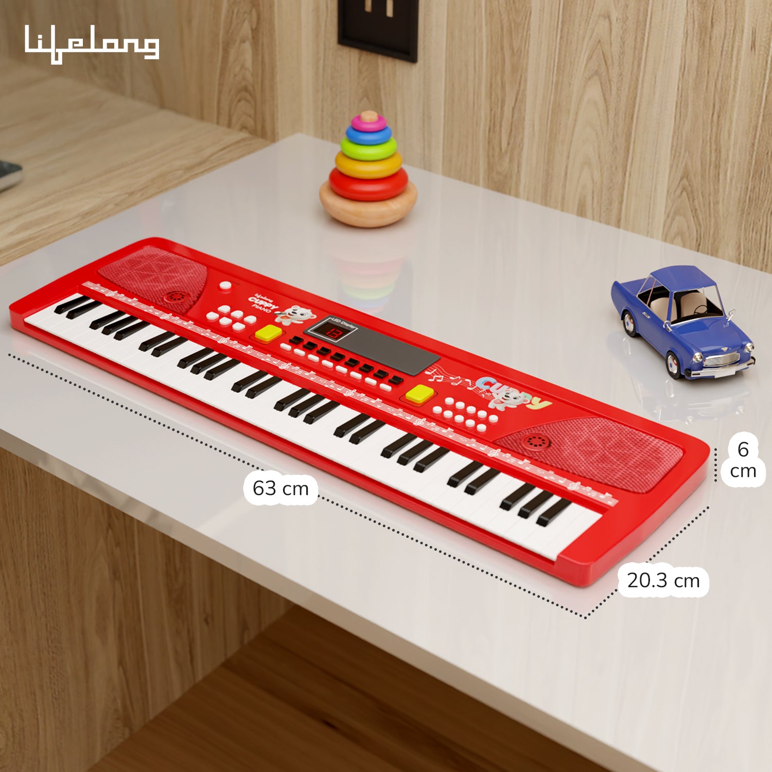 Lifelong Cuppy 61-Key Kids Keyboard Piano with Microphone – LED Display, Recording Feature, Musical Toy 3+ Years