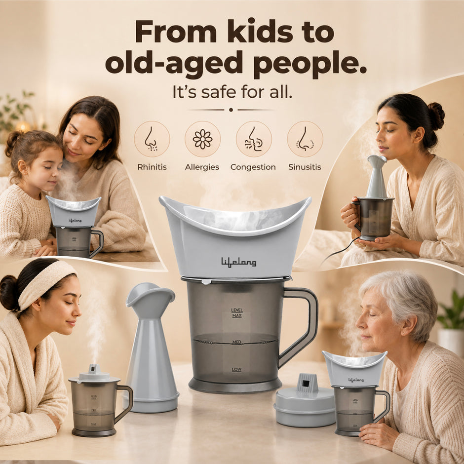 Lifelong 3-in-1 Vaporizer & Steamer for Cold, Cough & Facial | Face Steamer for Facial, Steam Inhaler for Cold & Cough, Vaporizer Machine for Adults and Kids | 1-Min Fast Vaporization, 400ml Capacity