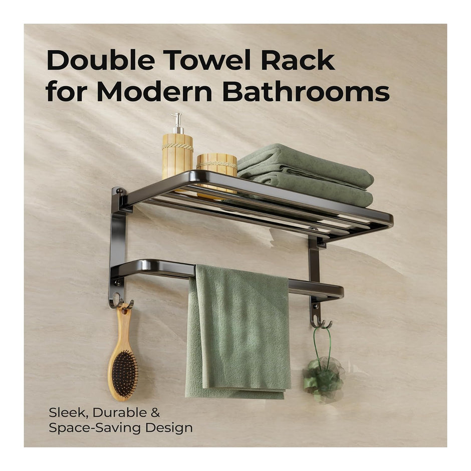 Bathroom Shelf for Storage | Wall Mounted Washroom Rack with Hook | Double Layer Multipurpose | Strong and Durable