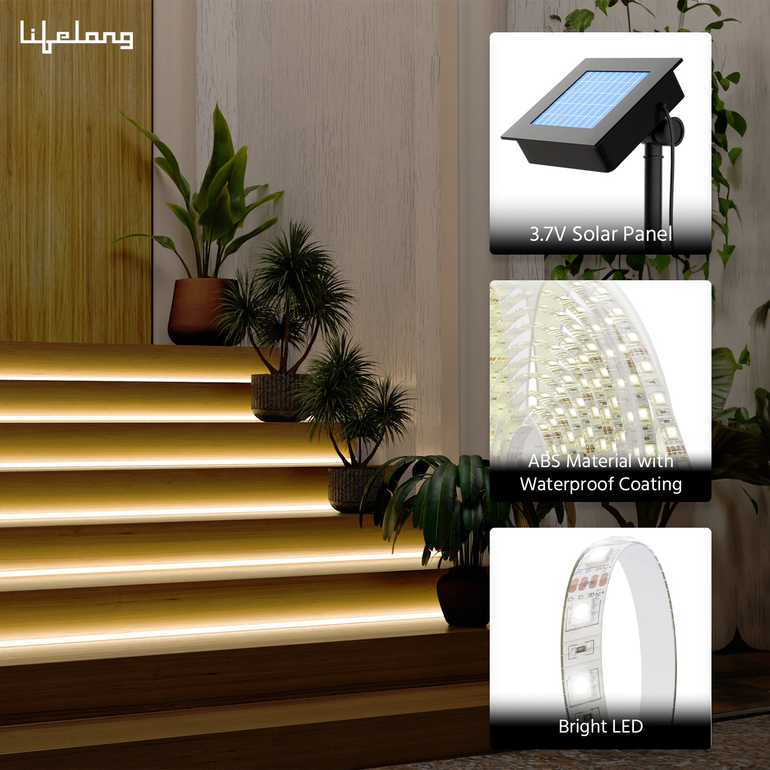 Lifelong Solar Outdoor Solar Warm White 3 Meter Strip Light for Garden & Home Decor,Balcony,Wall,Patio,Terrace Work Well for Parties