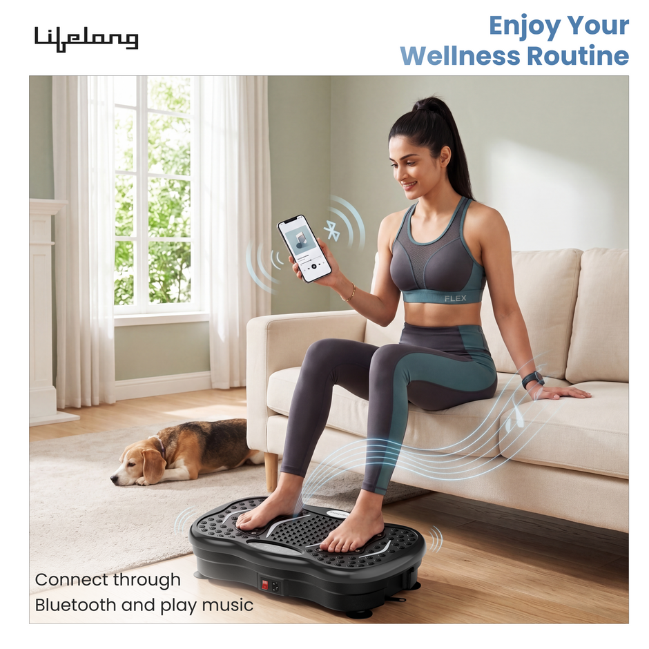 Lifelong Vibration Plate Exercise Machine with Remote & 2Bands| 120kg Load Capacity Home & Gym Full Body Workout Massager for Pain Relief, Weight Loss & Tone Muscles | 5Programs, 120Speeds, Bluetooth