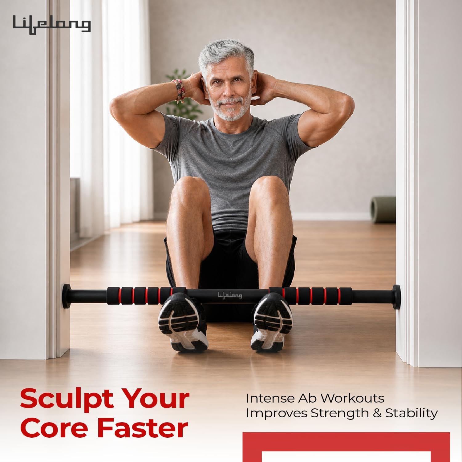 Lifelong Pull Up Bar for Home| Adjustable 62–100 cm Doorway Pull Up Bar For Home Gym Equipment |No Drill Installation |100kg Capacity, Anti-Slip Lock, Foam Grip Handles |Gym Equipment for Home Workout