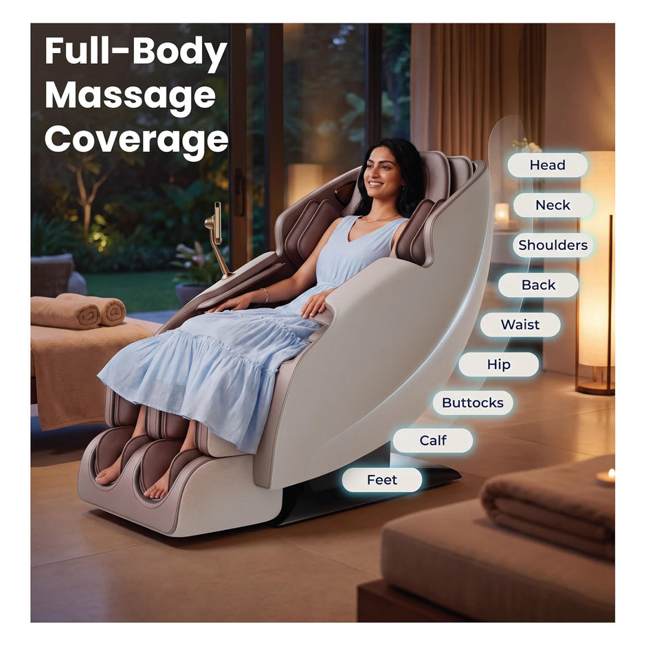 Lifelong Full Body Massage Chair with Recliner for Home & Office|SL Track & Back Heating| 3D Rollers for Pain Relief |16 Airbags, 5 Auto Programs, 3 Intensities, Foot Rollers, Zero Gravity, Bluetooth