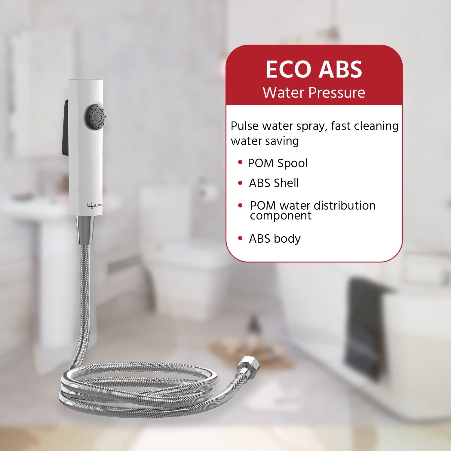 Lifelong LLBAHF12 ABS Health Faucet with SS-304 Grade 1.25 Meter Flexible Hose Pipe and Wall Hook, White (Jet Spray for Toilet), Polished