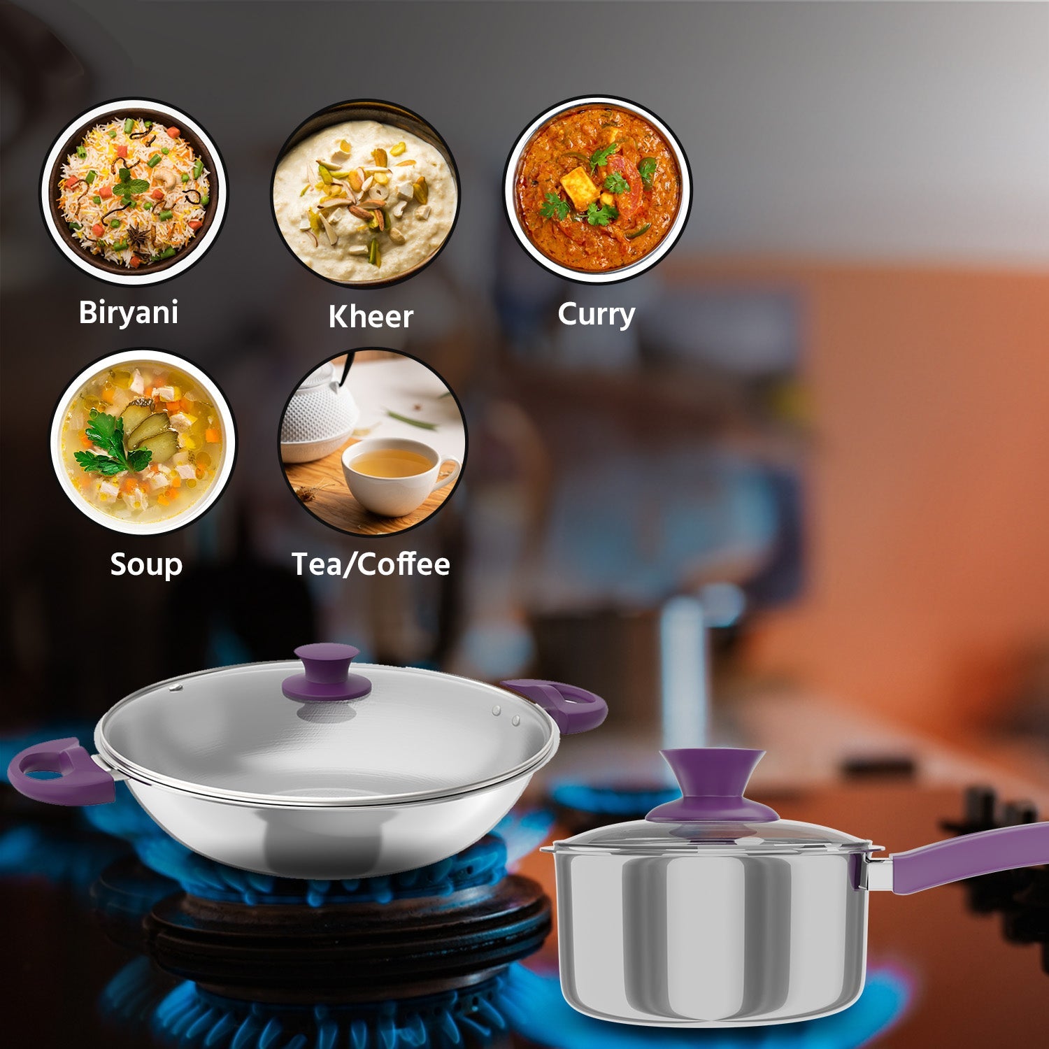 Lifelong Kadhai with Lid and Sauce Pan| Soft touch handles | LLTPC1