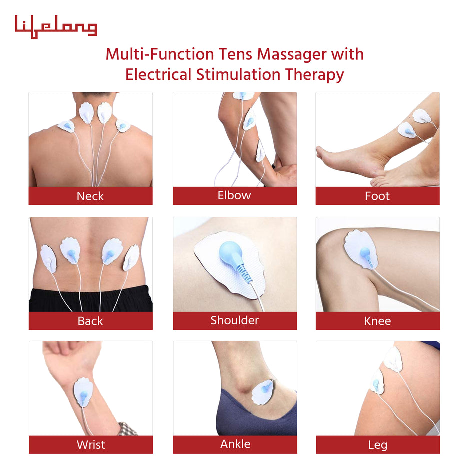 Lifelong Electric Nerve Stimulation Pulse Tens Massager Digital Massage Machine for Body, 4 Gel Pads, 5 Massage Modes and 16 Intensity Levels Massager for Physiotherapy and Pain Relief