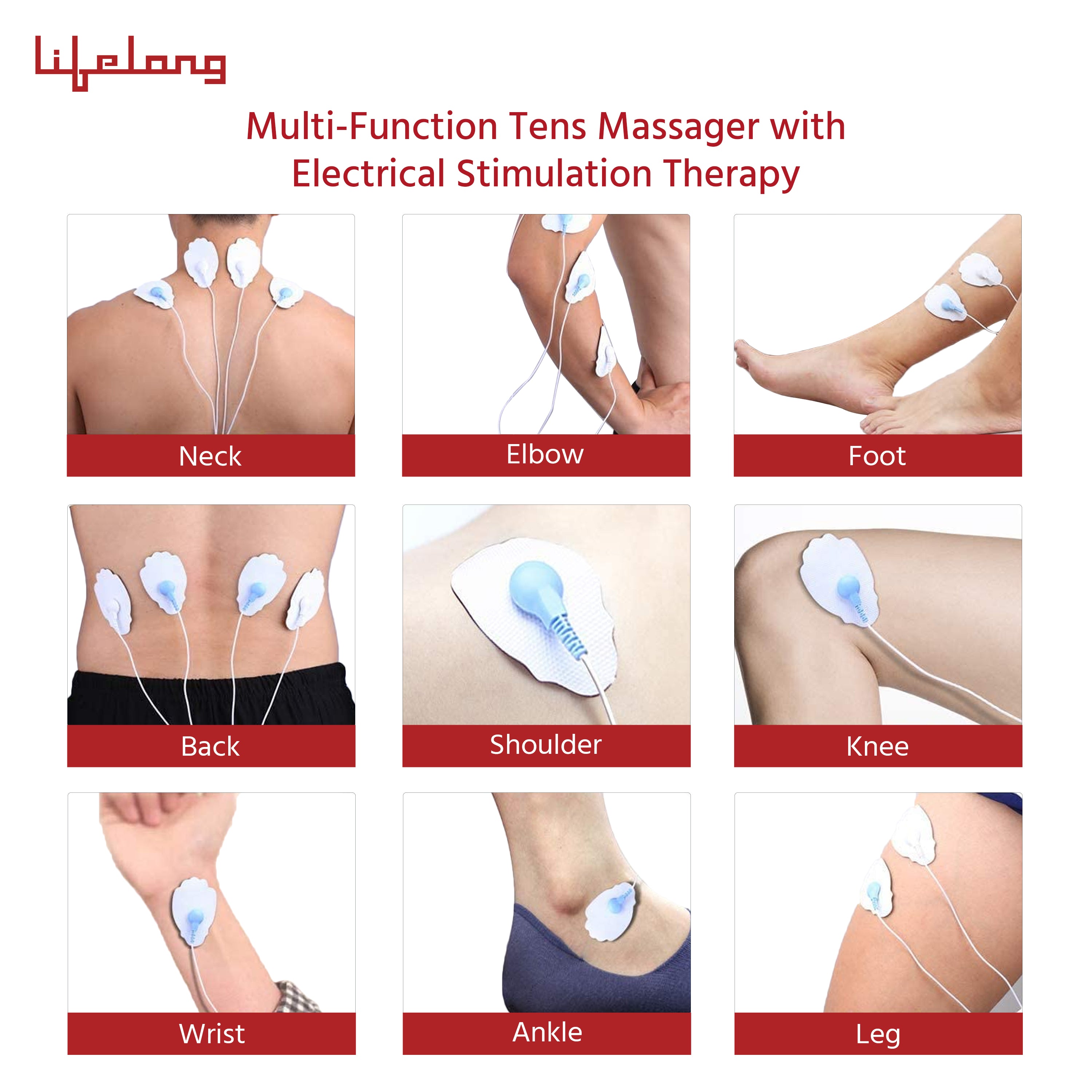 Lifelong Electric Nerve Stimulation Pulse Tens Massager Digital Massage Machine for Body, 4 Gel Pads, 5 Massage Modes and 16 Intensity Levels Massager for Physiotherapy and Pain Relief