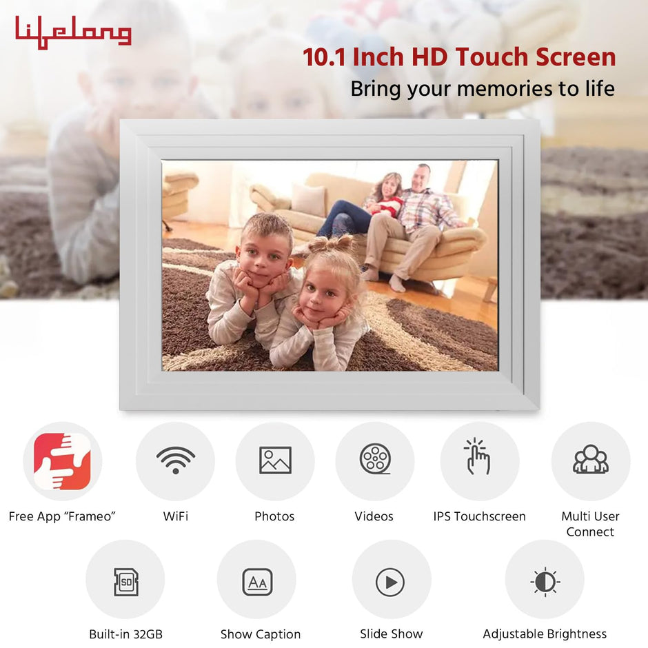 Electronics 10.1 Inch (25.65 CM) Digital Photo Frame with Slideshow, Video & Sound| Share Files with Frameo App,White