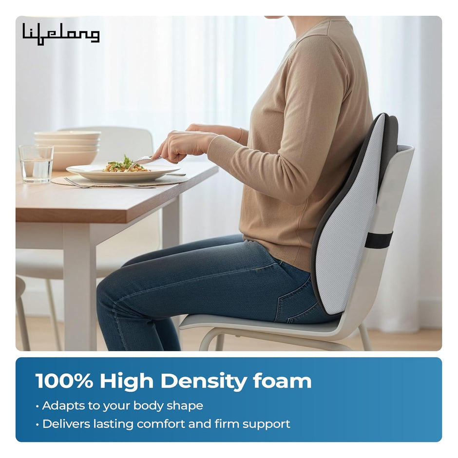 Lifelong Back Support Cushion for Office Chair & Car | Ergonomic Memory Foam Design for Better Posture, Reduced Fatigue, and Comfortable Sitting During Work or Travel