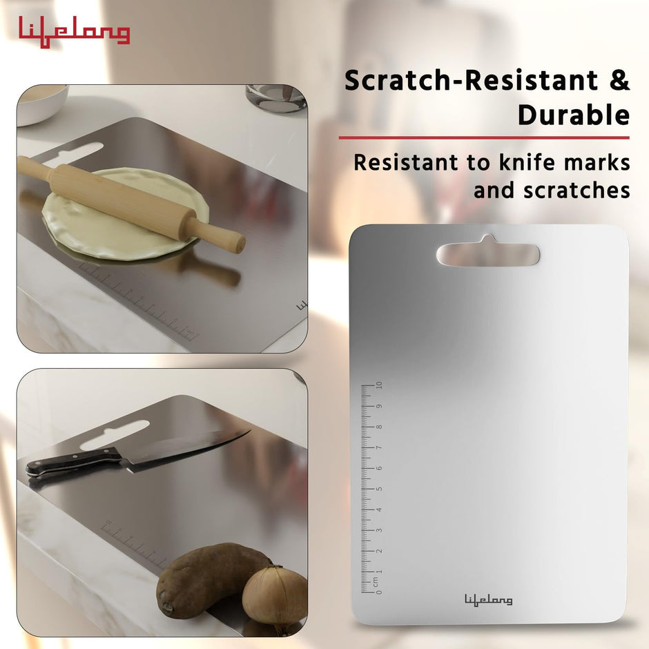 Stainless Steel Chopping Board for Kitchen with Anti-Skid 6 Stickers (35.5 x 24.5 cm)