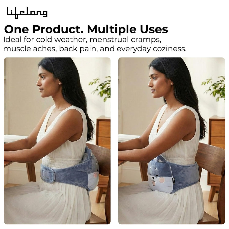 Lifelong 1000ml Hot Water Bag with Waist Belt | Hot Water Bottle for Pain Relief | Hot Pack Warmer for Period Cramps, Back & Muscle Relief | Multipurpose Use with Hand Pocket & Leakproof