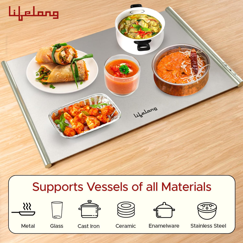 Lifelong Electric Food Warmer - 400 W | Roll Up Silicon Heating Mat | Adjustable Temperature Control with Touch | Even Warming Tray for Dining, Parties & Events | Auto Shut-Off (66 X 42 CM)