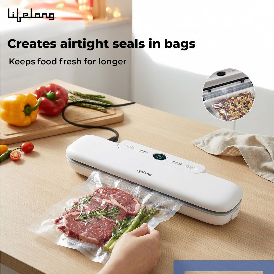 Lifelong Vacuum Sealer Machine for Food Packing with Vacuum Bags | Automatic Seal with Compact Design & Digital Display | Portable Food Sealer, One-Touch Operation, Airtight Storage Preservation