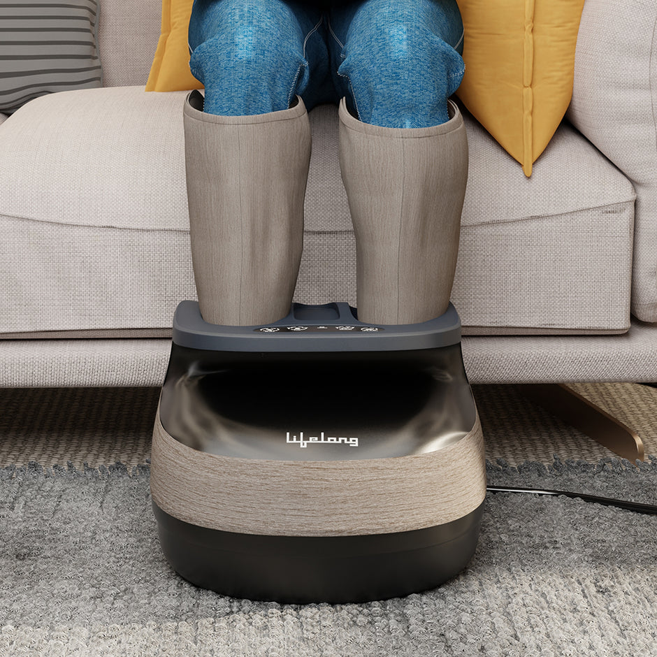 Air Pressure Foot & Leg Massager — 14 Airbags, 6 Rollers, 3 Modes + Heat
