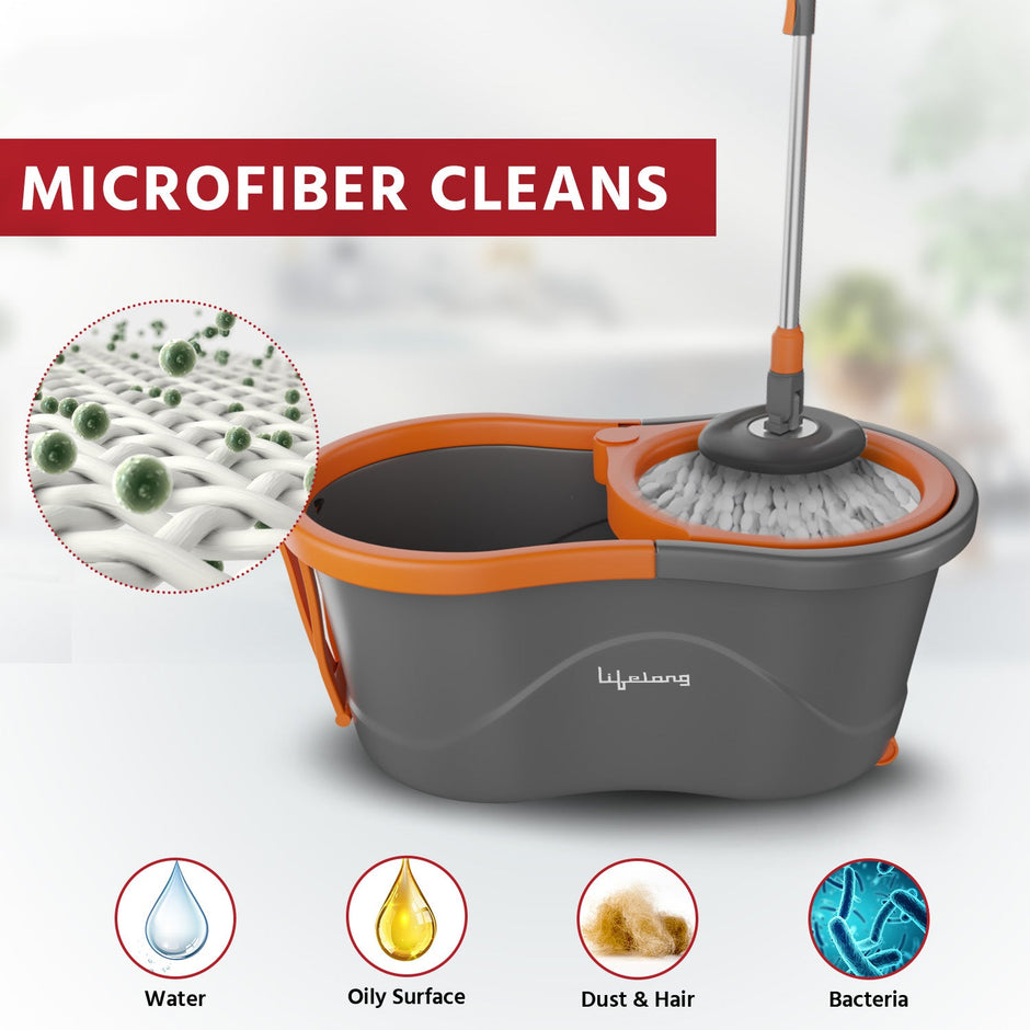 Lifelong Plastic Spin Floor Mop Set With Bucket With 360 Degree Spinner