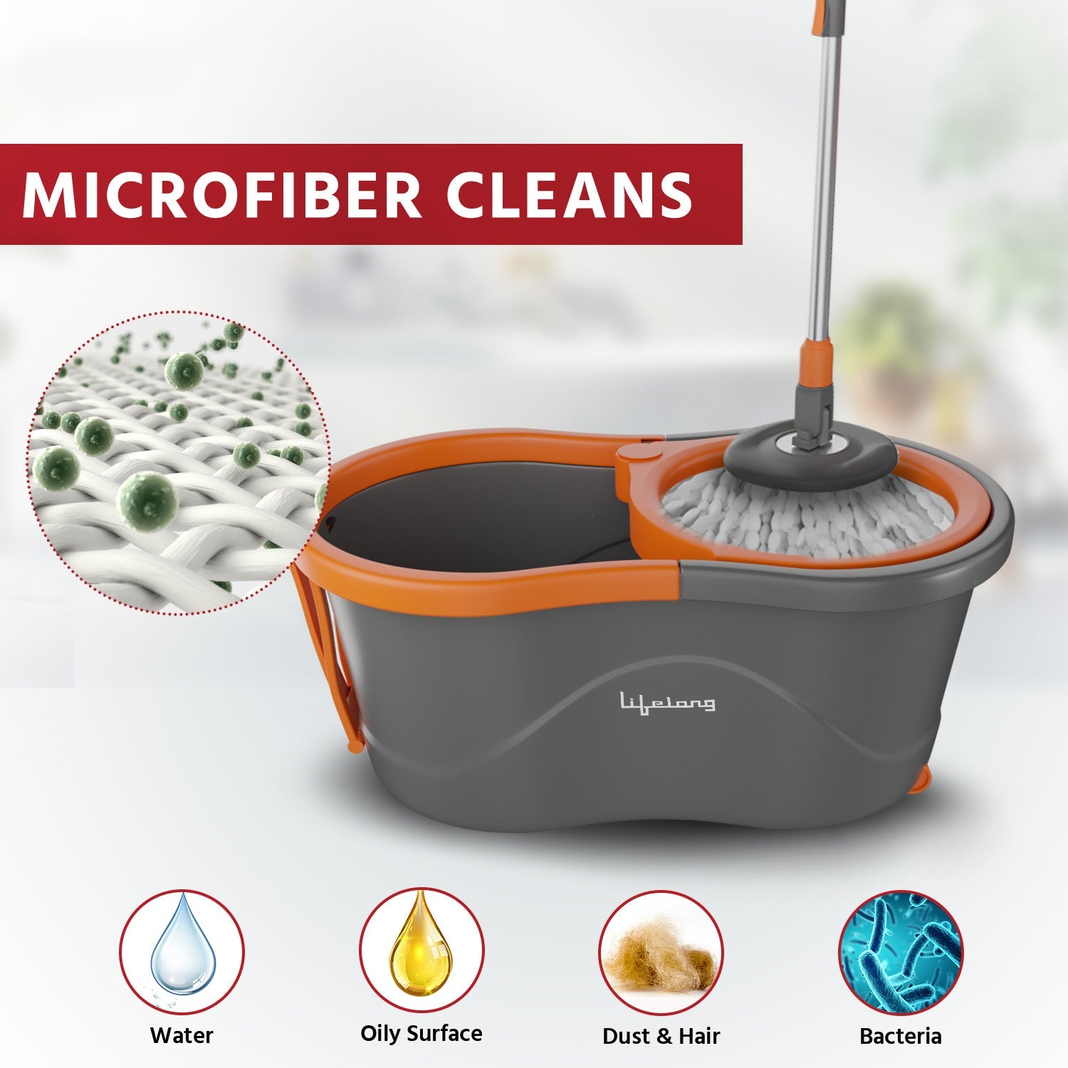 Lifelong Plastic Spin Floor Mop Set With Bucket With 360 Degree Spinner