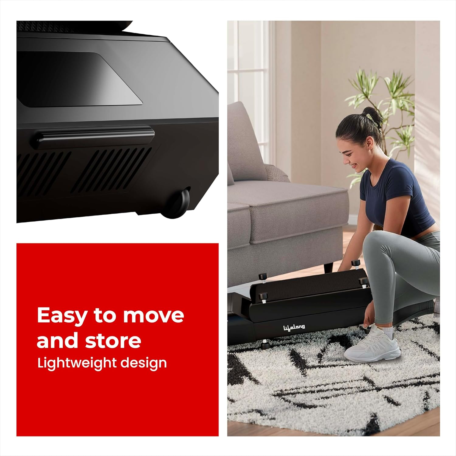 Lifelong Motorized 4.5 HP Foldable Walking Pad for Home | Treadmill for Home | 8 km/hr Speed | LED Display & Remote Control | Slim Under-Desk Walk Machine | 110 kg Capacity Ink Black