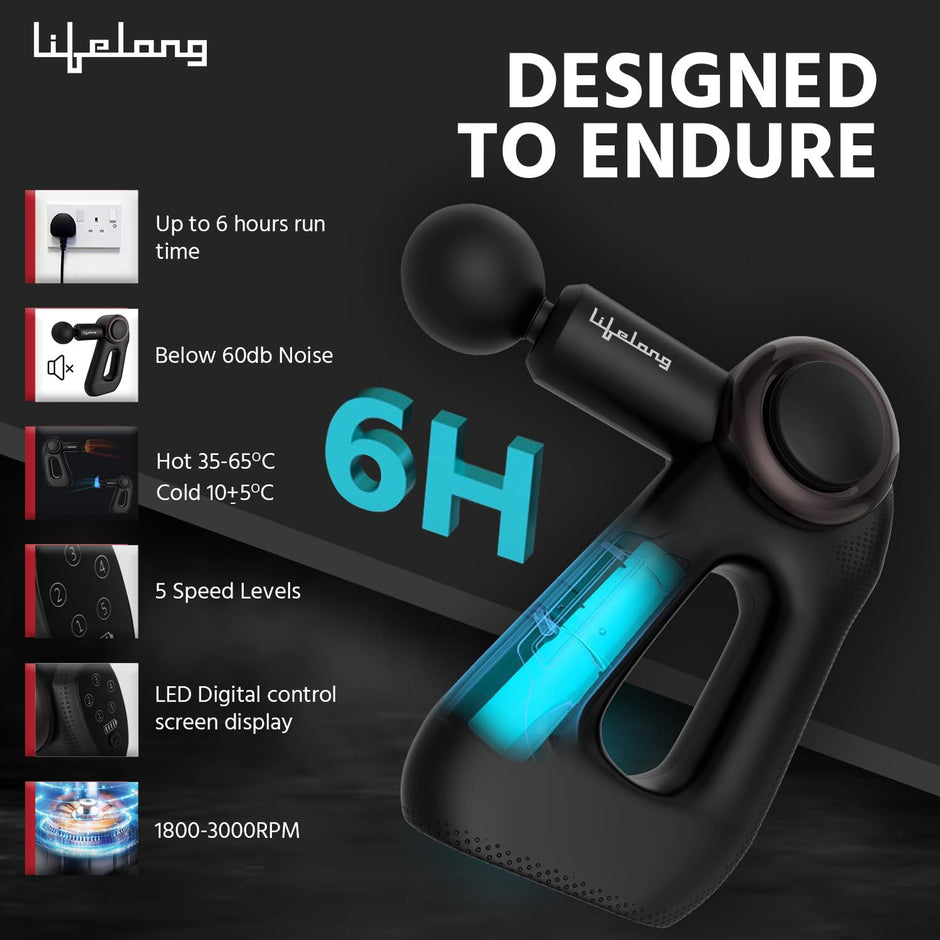 Lifelong Wireless Gun Massager With Hot & Cold Heads|Deep Tissue Massage Gun|Percussion Muscle Massager For Full Body Pain Relief Of Neck|Shoulder|Back|Foot For Adults (LLGM72)