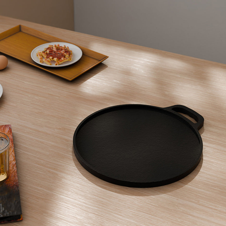 Lifelong Cast Iron Tawa 30cm With Wooden Spatula - Durable, Easy-Clean, Gas & Induction Safe