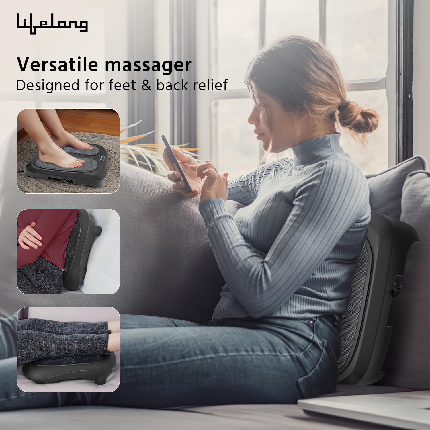Lifelong Foot and Leg Massager for Pain Relief LLM1161 | Heat Therapy | Improved Circulation | Ergonomic Design | Compact and Portable | Ideal for Home Use | Foot Massager Machine for Pain Relief