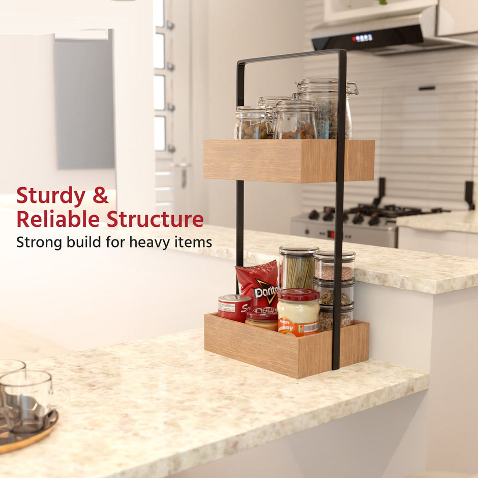 Lifelong LLHIBSS01 2Ã¢â‚¬â€˜Tier Bamboo Countertop Organizer - WaterÃ¢â‚¬â€˜Resistant Tray for Toiletries & Makeup
