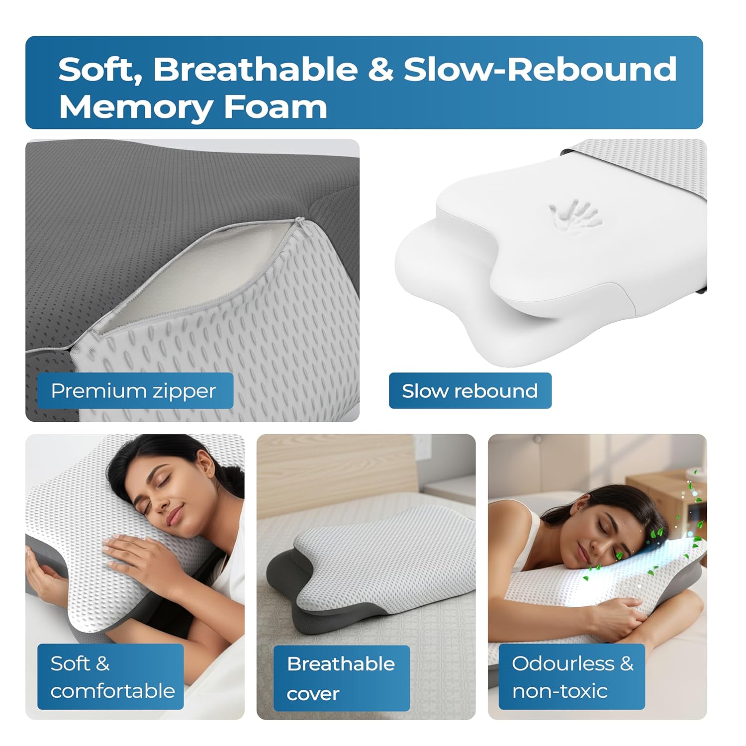 Lifelong Cervical Butterfly Pillow for Neck & Shoulder Pain Relief | Orthopedic Memory Foam Cushion | Ergonomic Contour Design & Dual Height Support | Side Sleeper Pillow with Arm Rest (LLBCP05)