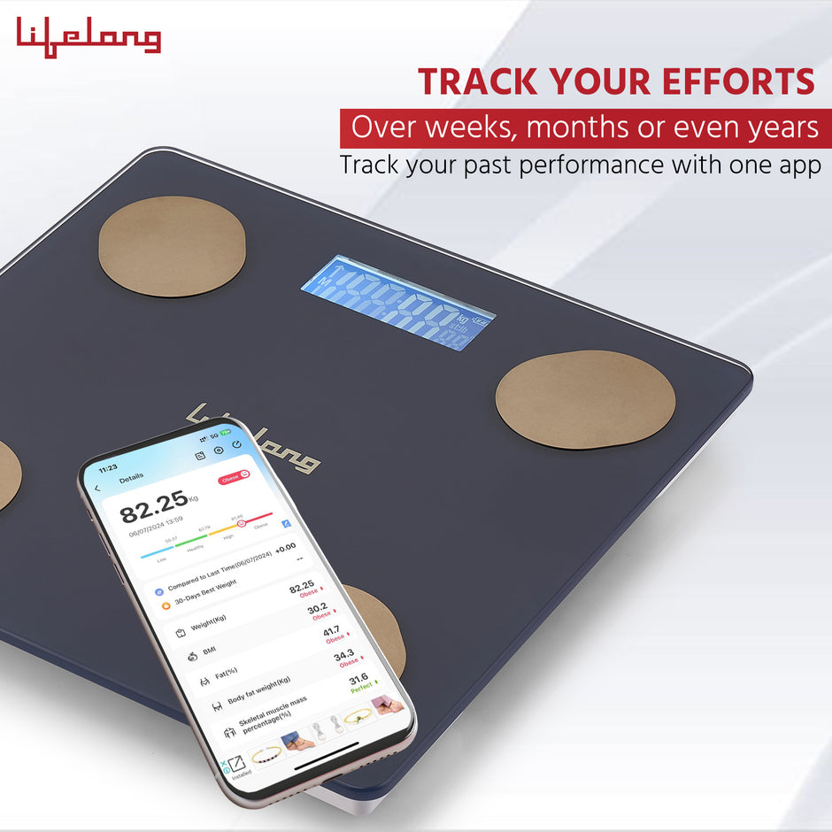 Lifelong Smart Weighing Scale with BMI & 18 Measurement Functions with Lifelong Smart Home App-Bluetooth Sensor Technology | Electronic Weight Machine | Battery Included