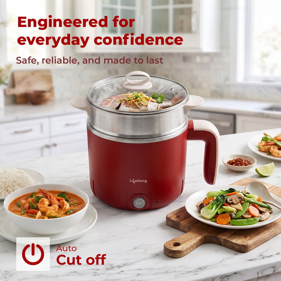 Lifelong Multipurpose Kettle | Multi Cooker Electric Kettle with Egg Tray, 1.2L Stainless Steel Body, Auto Cut Off, 300W Slow Heat & 650W Quick Boil | Boil Rice, Steam & Cook Vegetables, Eggs & Momos