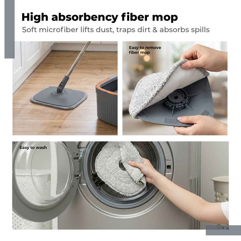 Lifelong Spin Mop for Home & Office Cleaning | Clean & Dirty Water Separation | 360° Rotary Dehydration Wringer | Floor Cleaning with 2 Microfiber Pads included | Cleans Wet & Dry Surfaces Efficiently