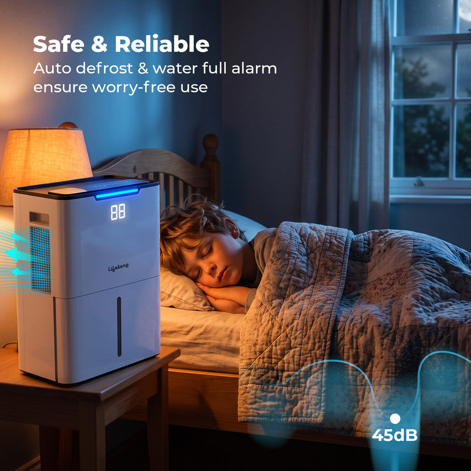 Lifelong Dehumidifier for Bedroom, Home, Wardrobe & Car | Portable Moisture Absorber with Intelligent Touch Control, 24-Hour Timer, 2-Speed Fan, Auto Defrost, Humidity Indicator & 180° Wheels