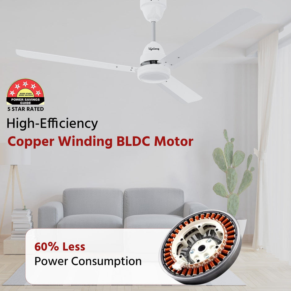 Lifelong 1200Mm Bldc Ceiling Fan For Home (48Inch)-35-Watt Smart Fan With 350 Rpm High Speed-Up To 60% Energy Saving 5-Star Rated Noiseless Fan-Remote Control Fans For Home Ceiling (Llcfbl903)