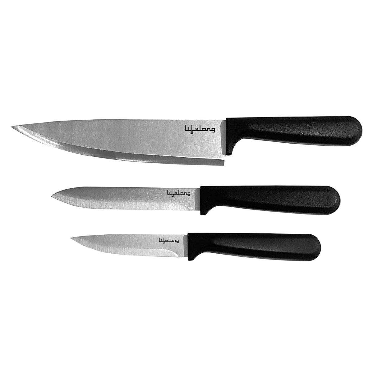 Lifelong Professional 3-Piece Knife Set for Kitchen Use | High Carbon Stainless Steel Chef Utility & Santoku Knives | Ergonomic Blue Handles | Sharp Knives Set for Home & Cooking (LLCTKF03, Blue)