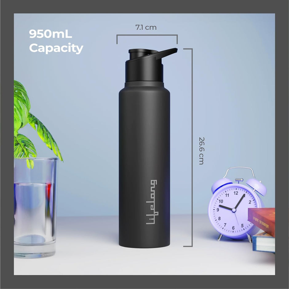 Lifelong 950ml Stainless Steel Water Bottle – Leak-Proof, Durable, Black