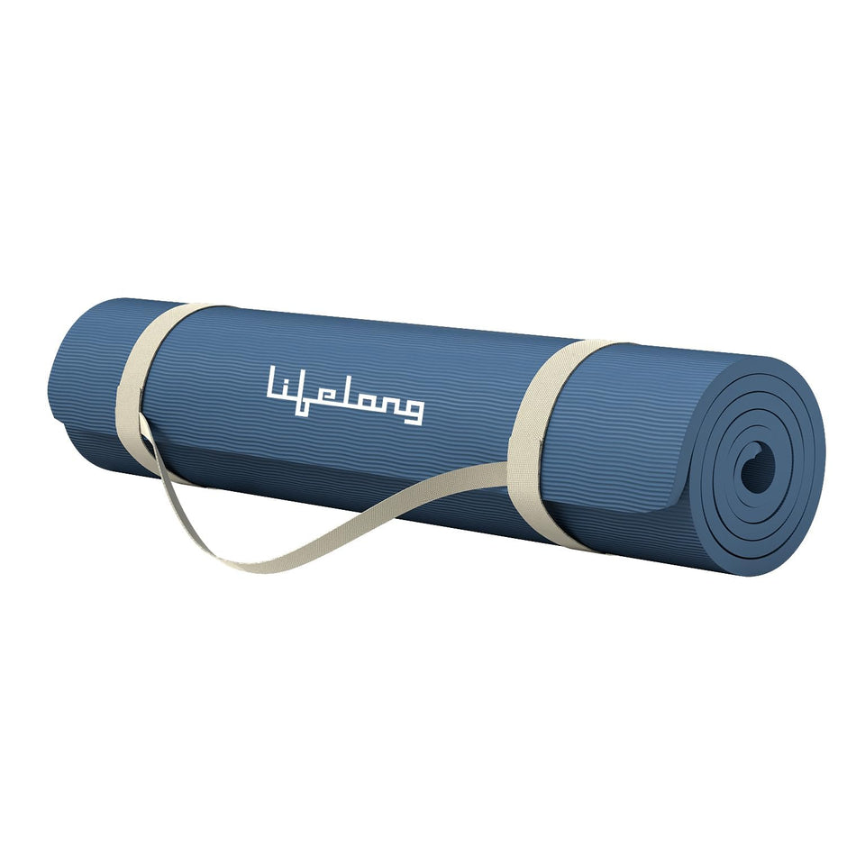 Lifelong Yoga Mat for Gym, Yoga & Home Workout | EVA Material 4mm Thick Anti-Slip Exercise & Fitness Mat with Carry Strap for Men & Women | Blue Blue 4MM