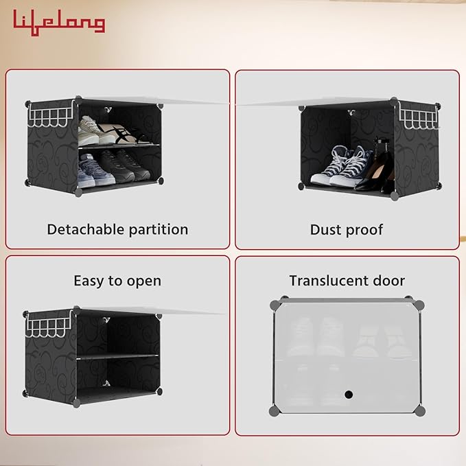 Lifelong 3-Tier Modular Plastic Shoe Rack with Flip Drawers – Space-Saving Dust-Free Shoe Cabinet with Side Hooks, DIY Assembly for Entryway, Hallway & Bedroom