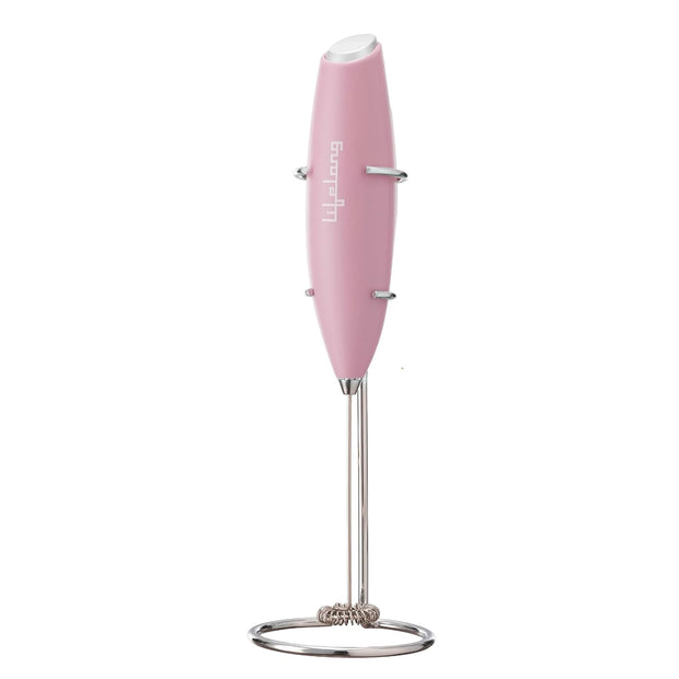 Lifelong Handheld Milk & Coffee Frother with Stand | 2AA Battery-Operated, Stainless-Steel Whisk | Foamer for Coffee, Cream, Matcha, Egg Beater | Portable Kitchen Appliance for Whipping & Mixing(Pink)
