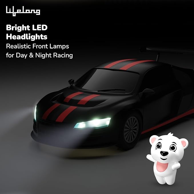 Lifelong Cuppy Remote Control Car Toy for Kids – 2.4GHz High-Speed Racing Car with LED Lights, Rechargeable Battery, Type-C Charging, Anti-Skid Tyres & Suspension (BIS Certified)
