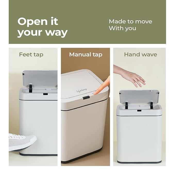 Lifelong 13L Motion Sensor Dustbin – Stainless Steel, Silent & Hands-Free
