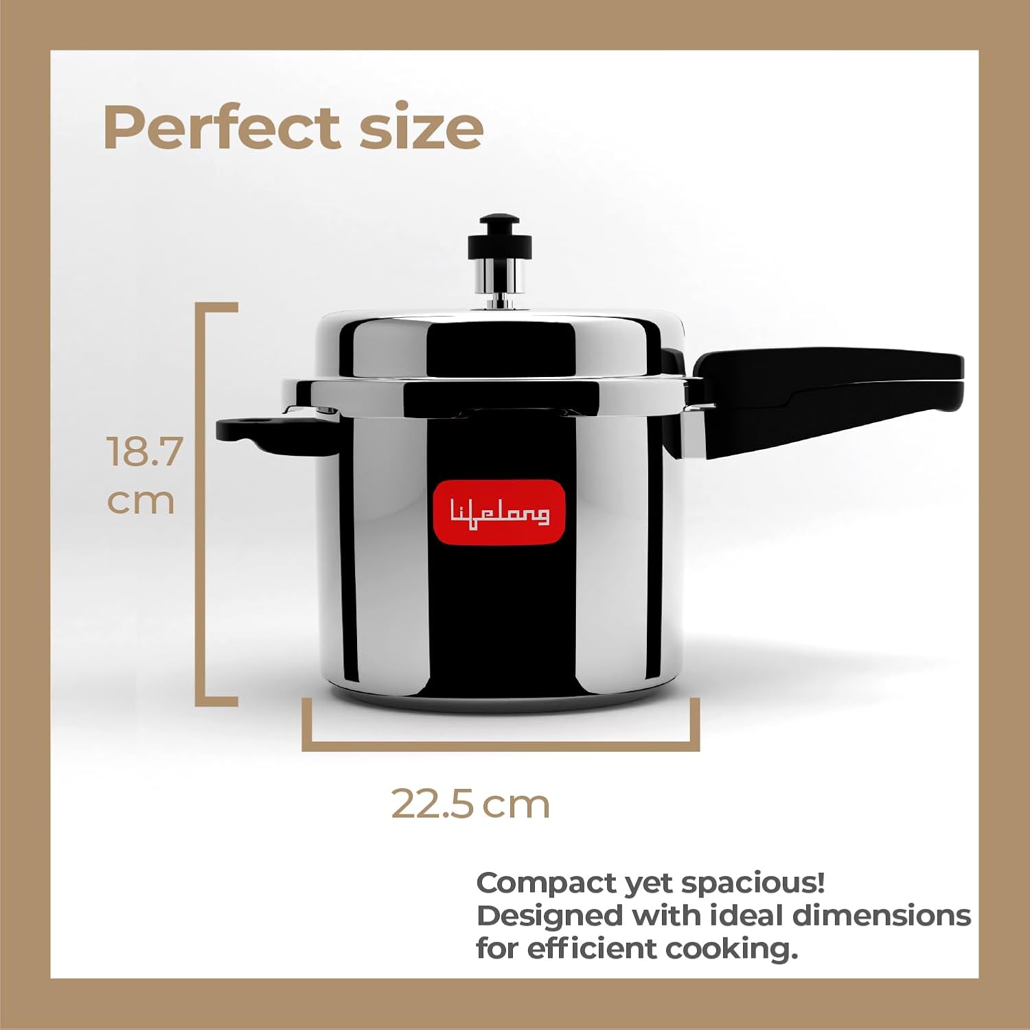 Lifelong Stainless Steel Pressure Cooker – 5 Liters, ISI Certified Outer Lid, Induction & Gas Compatible, Lock System, 5 Year Warranty (Silver)
