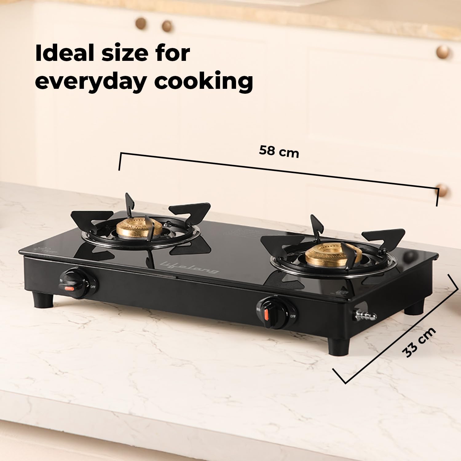 Lifelong 2 Burner Gas Stove for Kitchen | Manual Ignition Cooktop Modern Glass Stove for Modular Kitchen, ISI Certified & Compatible with LPG - 1 Year Manufacturer's Warranty (Black, LLGSD03)