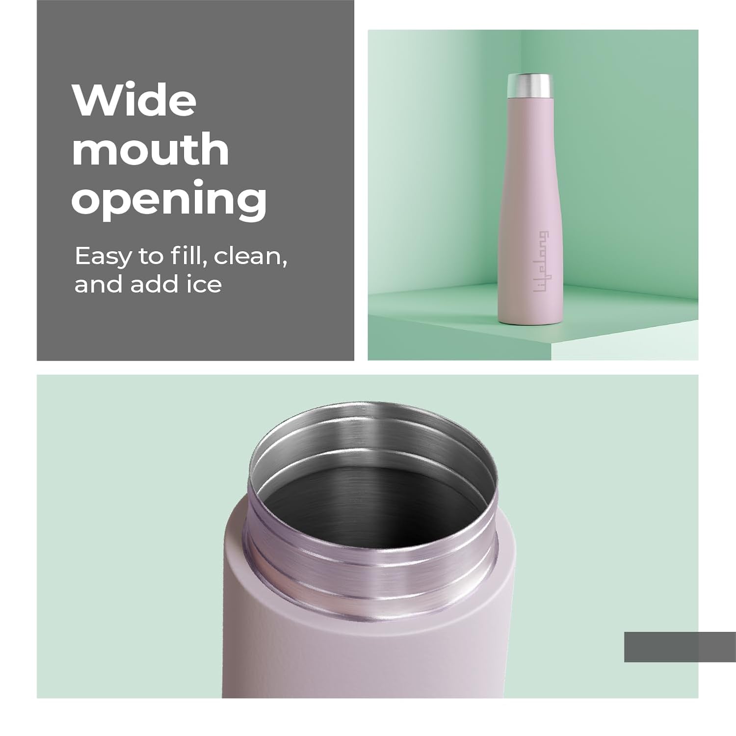 Lifelong Stainless Steel Water Bottle 900ml | Durable, Leak-Proof, Easy Grip, Rust Free, Easy-to-Clean, Odour-Free Bottle with Secure Cap for School, Travel, Gym & Work (LLBT03BL, Lavender)