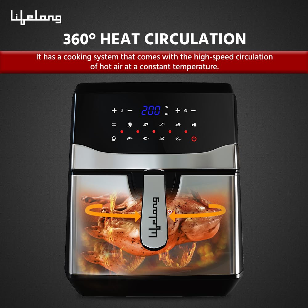Lifelong Digital Air Fryer LLHFD722, 7.5 Litre Xl Led Touch Screen